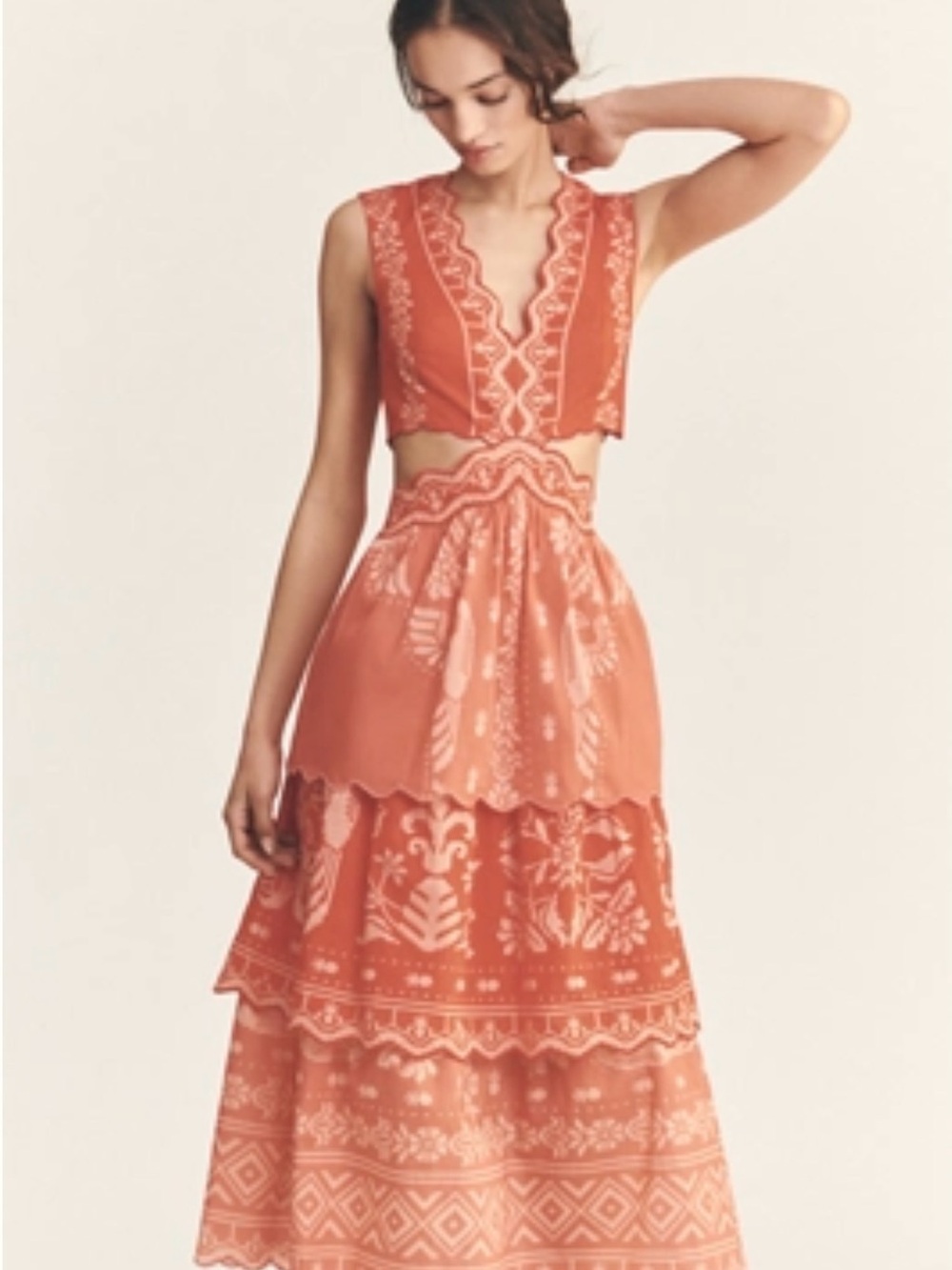 Farm Rio x Anthropologie Eyelet Tiered Ruffle Midi Dress - Picture 2 of 12